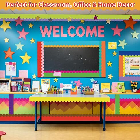 30 Rolls 984 Ft Colorful Bulletin Board Borders - Bright Classroom Border for Bulletin Board Trim - Scalloped Borders Decorations for Teacher, Classroom, School, Poster, Home, Office Decor in Saudi Arabia