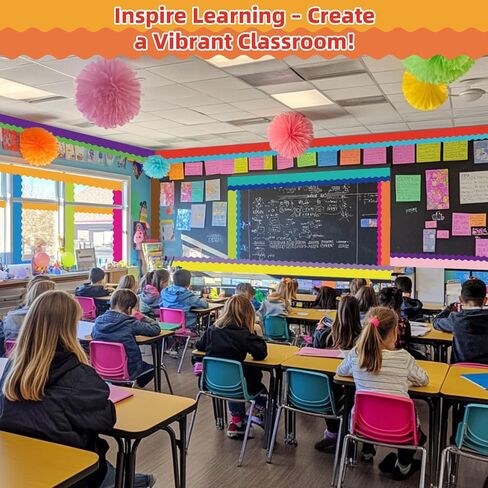 30 Rolls 984 Ft Colorful Bulletin Board Borders - Bright Classroom Border for Bulletin Board Trim - Scalloped Borders Decorations for Teacher, Classroom, School, Poster, Home, Office Decor in Saudi Arabia
