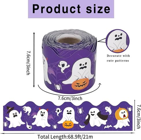 68.9 Feet Halloween Bulletin Board Borders，Scalloped Borders Bulletin Board Border Decorative,Funny Patterns Rolled Border Trim, for Classroom Decoration Strips Chalkboard Wall Decor in Kuwait