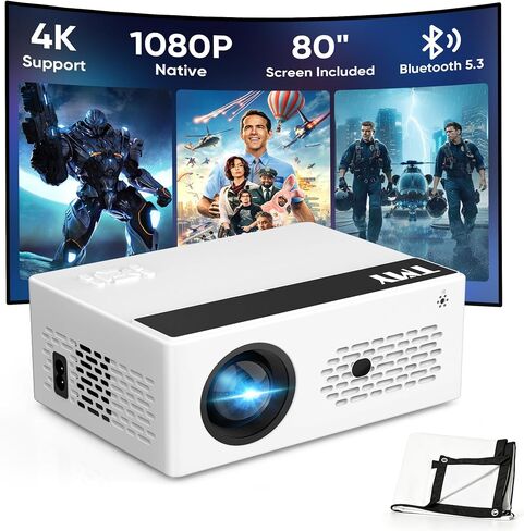 TMY Mini Projector, Upgraded 9500 Lumens Bluetooth Projector with 100" Screen, 1080P Full HD Portable Projector, Movie Projector Compatible with TV Stick Smartphone/HDMI/USB/AV, indoor & outdoor use in Kuwait