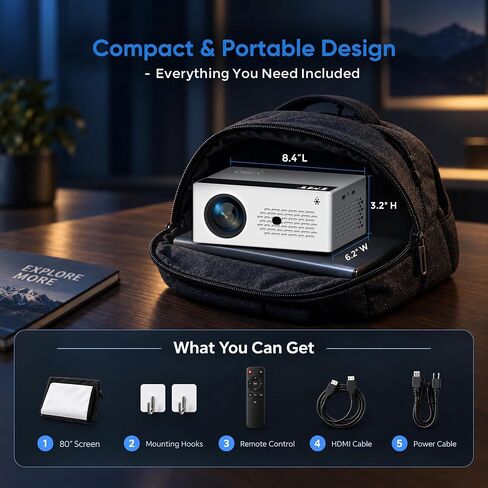 TMY Mini Projector, Upgraded 9500 Lumens Bluetooth Projector with 100" Screen, 1080P Full HD Portable Projector, Movie Projector Compatible with TV Stick Smartphone/HDMI/USB/AV, indoor & outdoor use in Kuwait