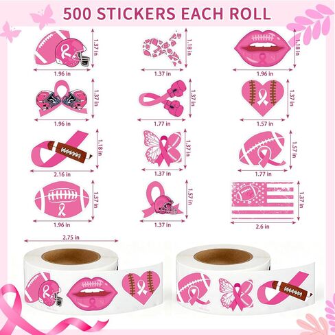 1000 PCS(2 Rolls) Breast Cancer Awareness Stickers Pink Ribbon Stickers in Saudi Arabia