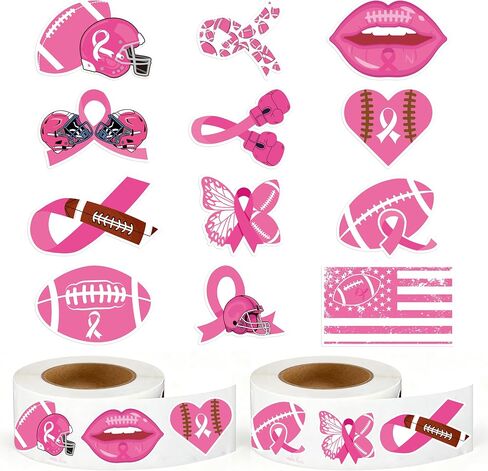 1000 PCS(2 Rolls) Breast Cancer Awareness Stickers Pink Ribbon Stickers in Saudi Arabia