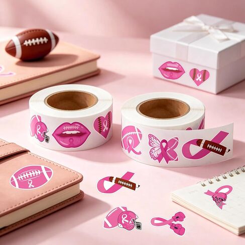 1000 PCS(2 Rolls) Breast Cancer Awareness Stickers Pink Ribbon Stickers in Saudi Arabia