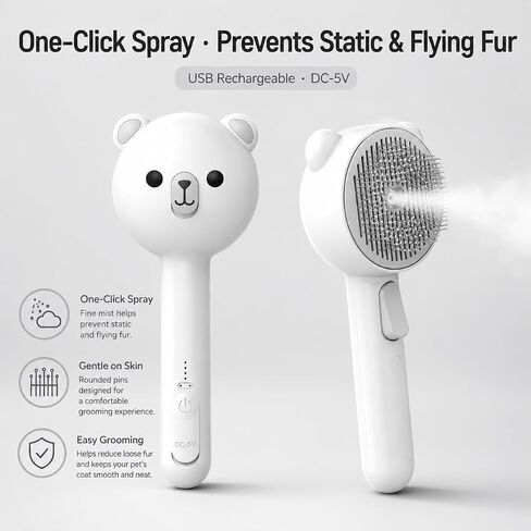 Cat & Dog Brush for Shedding 3-in-1 Deshedding Grooming Brush with Water Spray Mist for Loose Fur Rechargeable Pet Hair Removal Comb with Massage Bristles for Long & Short Hair Small Dogs & Cats in Saudi Arabia