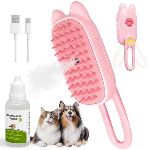 Pet Steam Brush for Dogs and Cats, Spritz Defur Comb 3 in 1 Pet Rechargeable Steam Brush Tool for Long and Short Haired Cats and Dogs, Anti-Static, Shedding, Detangling, Massage & Combing (pink) in Saudi Arabia