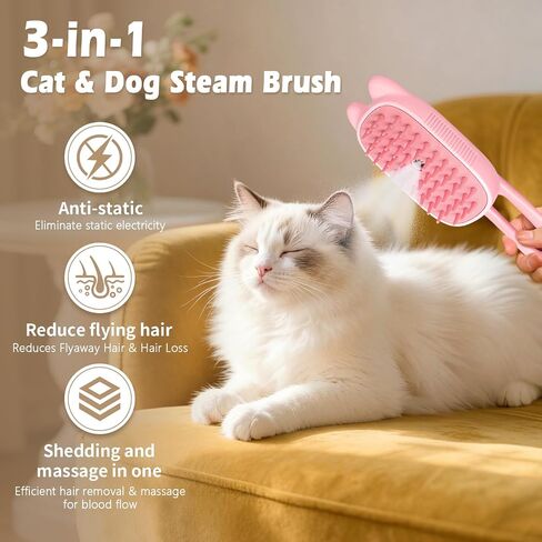 Pet Steam Brush for Dogs and Cats, Spritz Defur Comb 3 in 1 Pet Rechargeable Steam Brush Tool for Long and Short Haired Cats and Dogs, Anti-Static, Shedding, Detangling, Massage & Combing (pink) in Saudi Arabia