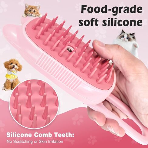 Pet Steam Brush for Dogs and Cats, Spritz Defur Comb 3 in 1 Pet Rechargeable Steam Brush Tool for Long and Short Haired Cats and Dogs, Anti-Static, Shedding, Detangling, Massage & Combing (pink) in Saudi Arabia
