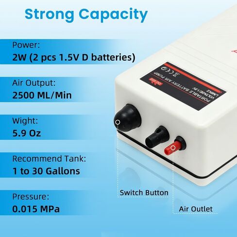 Outdoor Live Bait Aerator Portable Battery Powered Oxygen Pump Backup Aquarium Air Bubbler with Air Stone & Air Tubing for Outdoor Power Outage Fish Transportation in Saudi Arabia