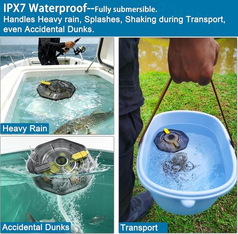 Rechargeable Floating Aerator Pump - IPX7 Waterproof Portable Bait Bucket Aerator, Live Bait Aerator for Fishing, 40H+ Battery for Power Outage, Fish Tank Bubbler for Live Minnows in Saudi Arabia