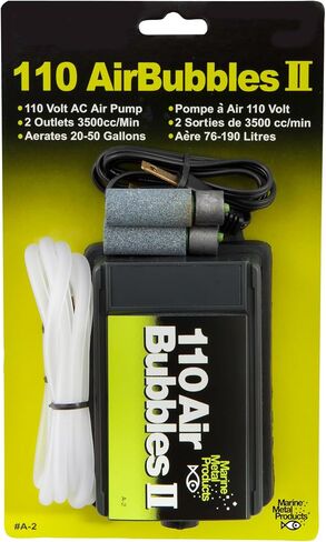 Marine Metal A-2 Air Bubbles Pump with Tubing & Air Stones for Live Bait (110 Volts), Black in Kuwait