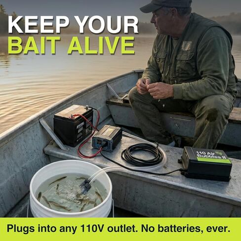 Marine Metal A-2 Air Bubbles Pump with Tubing & Air Stones for Live Bait (110 Volts), Black in Kuwait