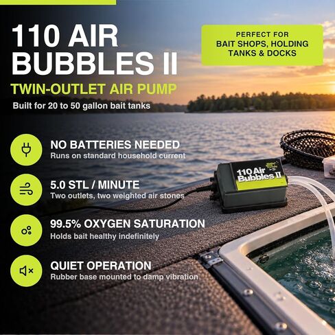 Marine Metal A-2 Air Bubbles Pump with Tubing & Air Stones for Live Bait (110 Volts), Black in Kuwait