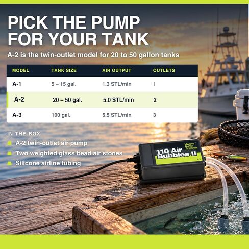 Marine Metal A-2 Air Bubbles Pump with Tubing & Air Stones for Live Bait (110 Volts), Black in Kuwait