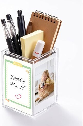 Instax Mini Photo Frame and Holder,Instax Mini Acrylic Photo Frame,Displays 4 Instant 54 x 86 Photos-For Instax Mini, Polaroid, Sprocket Photos-4 Sided Photo Cube, Pen Holder,Desk Accessories Holder in Kuwait
