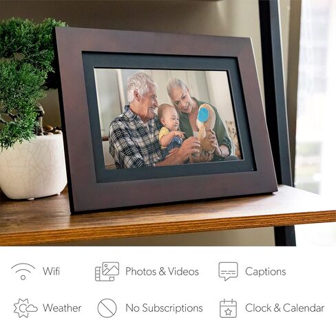 Brookstone PhotoShare 14" Smart Digital Picture Frame, Send Pics from Phone to Frames, WiFi, 8 GB, Holds 5,000+ Pics, HD Touchscreen, Premium Espresso Wood, Easy 1-min Setup in Kuwait