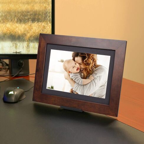 Brookstone PhotoShare 14" Smart Digital Picture Frame, Send Pics from Phone to Frames, WiFi, 8 GB, Holds 5,000+ Pics, HD Touchscreen, Premium Espresso Wood, Easy 1-min Setup in Kuwait