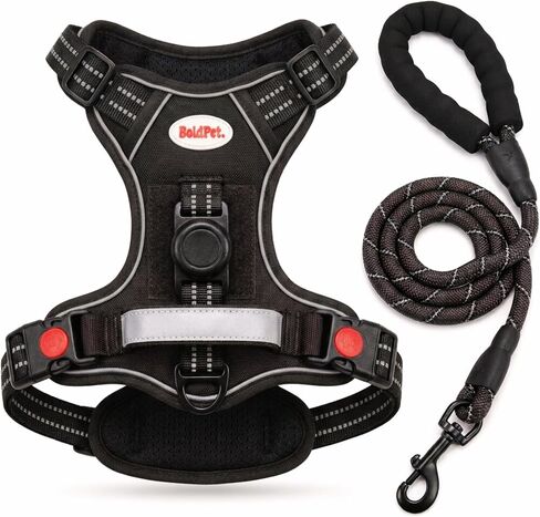 Dog Harness and Leash Set Compatible with Air Tag-No Pull Dog Harness Front Clip Reflective and Adjustable Design-Escape Proof Puppy Halter with Locking Buttons-Ideal for Small and Medium Pets in Saudi Arabia