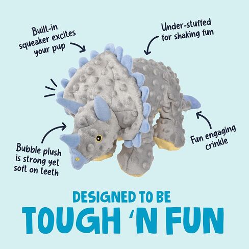 goDog Dinos Frills Squeaky Plush Dog Toy with Chew Guard Technology, Durable Fabric & Squeaker for Active Play, Gray, Large in Saudi Arabia