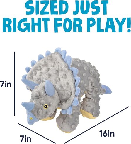 goDog Dinos Frills Squeaky Plush Dog Toy with Chew Guard Technology, Durable Fabric & Squeaker for Active Play, Gray, Large in Saudi Arabia