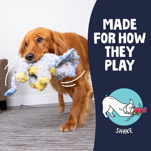 goDog Dinos Frills Squeaky Plush Dog Toy with Chew Guard Technology, Durable Fabric & Squeaker for Active Play, Gray, Large in Saudi Arabia