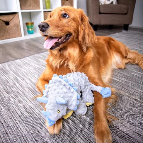 goDog Dinos Frills Squeaky Plush Dog Toy with Chew Guard Technology, Durable Fabric & Squeaker for Active Play, Gray, Large in Saudi Arabia