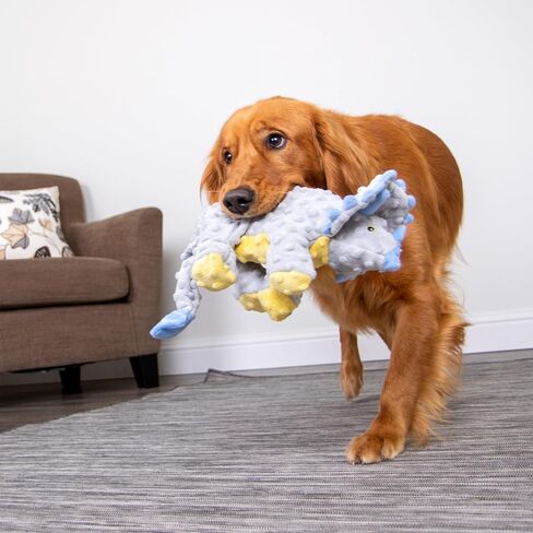 goDog Dinos Frills Squeaky Plush Dog Toy with Chew Guard Technology, Durable Fabric & Squeaker for Active Play, Gray, Large in Saudi Arabia