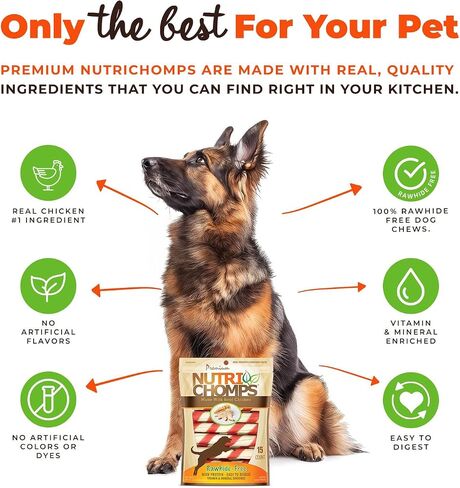 NutriChomps Dog Chews, 6-inch Twists, Real Chicken Flavor, 15 Count in Kuwait
