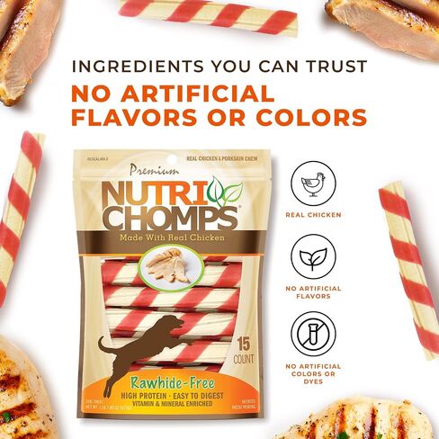 NutriChomps Dog Chews, 6-inch Twists, Real Chicken Flavor, 15 Count in Kuwait