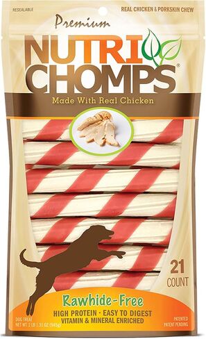 NutriChomps Dog Chews, 6-inch Twists, Real Chicken Flavor, 15 Count in Kuwait