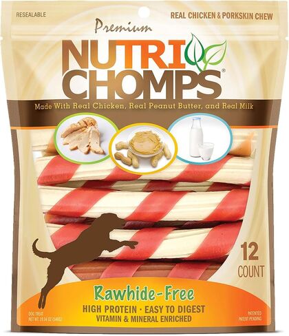 NutriChomps Dog Chews, 6-inch Twists, Real Chicken Flavor, 15 Count in Kuwait