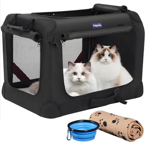 Petprsco Large Cat Carrier for 2 Cats/Small Dogs 24"x17"x17" for Car Travel in Kuwait