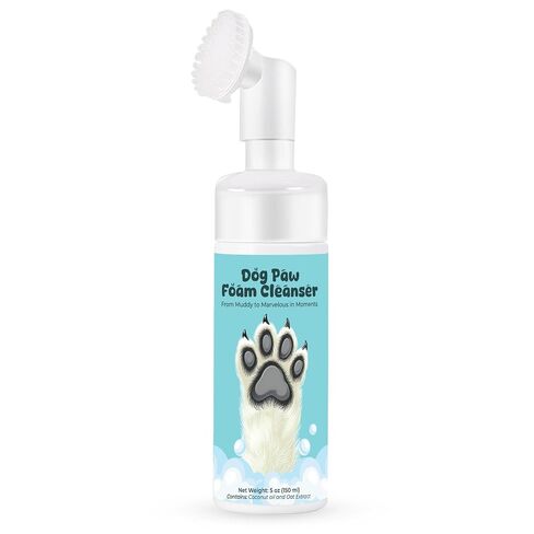 Vila Paw Cleanser, Moisturizing Gentle Foam Wash for Dogs and Puppies, No Rinse Formulation with Coconut Oil & Oat Extract, Pump Deodorizing Cleaner Bottle with Bristle Silicone Brush, 5 Fl oz in Kuwait