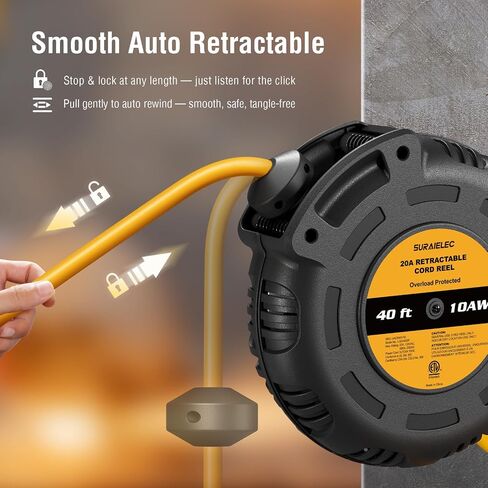 بكرة سلك تمديد من سورايليك مع 4 منافذ قواطع دوائر كهربائية 15 امبير وحامل معدني قوي يحمل 100 قدم 16/3 14/3 او 75 قدم 12/3 حامل دوار كهربائي فارغ محمول مدرج في اي تي ال in Kuwait