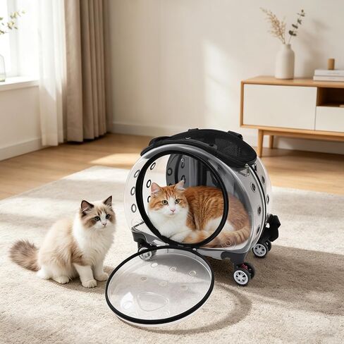 Cat Carrier with Wheels for Small Cats & Dogs, Rolling Pet Carrier, Black in Saudi Arabia