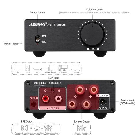 AIYIMA A07 TPA3255 مضخم الطاقة 300Wx2 HiFi فئة D ستيريو الصوت الرقمي أمبير صغير 2 قناة مكبر للصوت للسماعات السلبية سطح المكتب رف الكتب نظام المسرح المنزلي مع محول الطاقة DC 32V in Kuwait