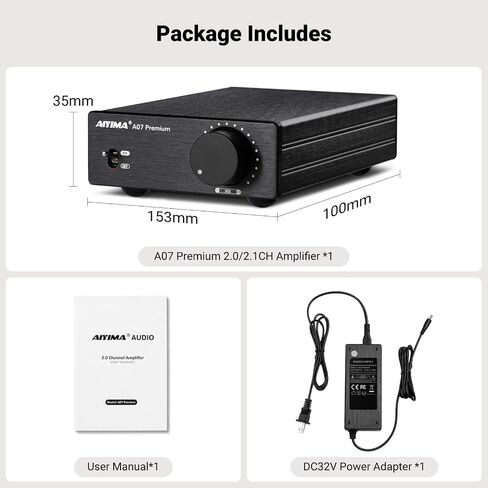 AIYIMA A07 TPA3255 مضخم الطاقة 300Wx2 HiFi فئة D ستيريو الصوت الرقمي أمبير صغير 2 قناة مكبر للصوت للسماعات السلبية سطح المكتب رف الكتب نظام المسرح المنزلي مع محول الطاقة DC 32V in Kuwait