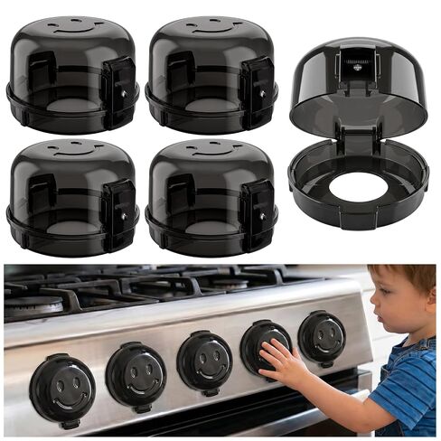 Stove Knob Covers for Child Safety - 5 Pack Babepai Upgraded Double-Key Design Universal Size Baby Safety Gas Oven Knob Covers Stove Guard Baby Proofing in Kuwait