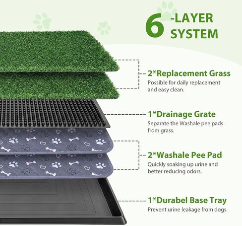 PAWISE Dog Grass Pad with Tray 30"x20" - Indoor Dog Potty with 2 Artificial Grass Patches + 2 Washable Pee Pads + Drainage Grate - Reusable Puppy Potty Training Pad for Apartment Balcony Patio in Kuwait