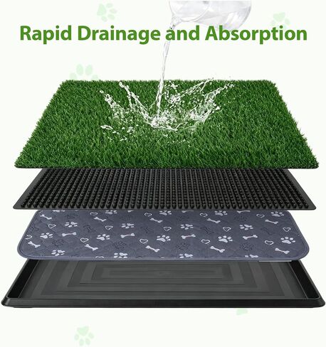 PAWISE Dog Grass Pad with Tray 30"x20" - Indoor Dog Potty with 2 Artificial Grass Patches + 2 Washable Pee Pads + Drainage Grate - Reusable Puppy Potty Training Pad for Apartment Balcony Patio in Kuwait