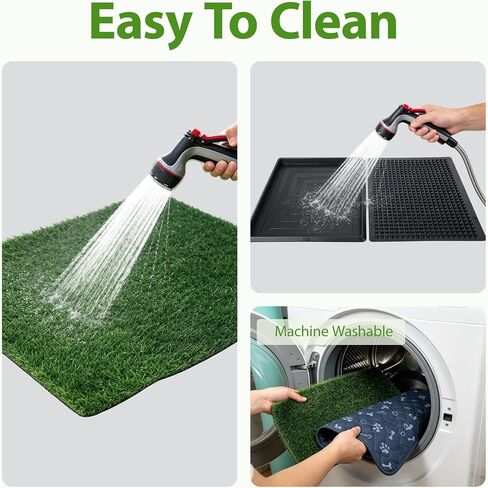 PAWISE Dog Grass Pad with Tray 30"x20" - Indoor Dog Potty with 2 Artificial Grass Patches + 2 Washable Pee Pads + Drainage Grate - Reusable Puppy Potty Training Pad for Apartment Balcony Patio in Kuwait