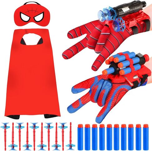Hero Spider Web Shooters, Kids Wrist Launcher Spider Toys with 1 Cape & Mask Cosplay Costume, Role-Play & Imaginative Play Superhero Toys, Christmas Halloween Birthday Party Favors for Boys Girls in Kuwait
