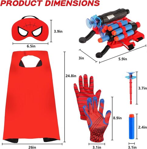 Hero Spider Web Shooters, Kids Wrist Launcher Spider Toys with 1 Cape & Mask Cosplay Costume, Role-Play & Imaginative Play Superhero Toys, Christmas Halloween Birthday Party Favors for Boys Girls in Kuwait