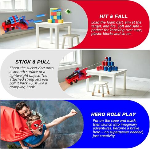 Hero Spider Web Shooters, Kids Wrist Launcher Spider Toys with 1 Cape & Mask Cosplay Costume, Role-Play & Imaginative Play Superhero Toys, Christmas Halloween Birthday Party Favors for Boys Girls in Kuwait