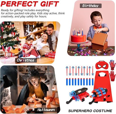 Hero Spider Web Shooters, Kids Wrist Launcher Spider Toys with 1 Cape & Mask Cosplay Costume, Role-Play & Imaginative Play Superhero Toys, Christmas Halloween Birthday Party Favors for Boys Girls in Kuwait