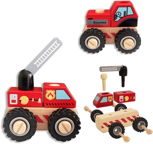 Construction Vehicles for Toddlers, 2 Pcs Wooden Detachable Assemble Cranes and Tractor, Kids Vehicle Toys Hand Push Car Toys for 3 Years Old Boys Girls in Saudi Arabia