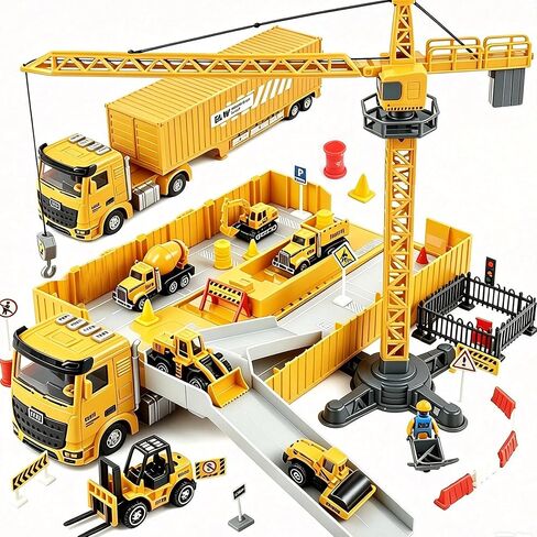 Construction Truck Vehicles Toys Set with Die-Cast Toy Car & Tower Crane in Kuwait
