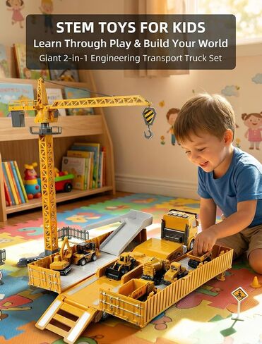 Construction Truck Vehicles Toys Set with Die-Cast Toy Car & Tower Crane in Kuwait