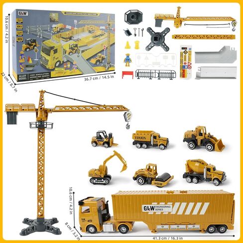 Construction Truck Vehicles Toys Set with Die-Cast Toy Car & Tower Crane in Kuwait