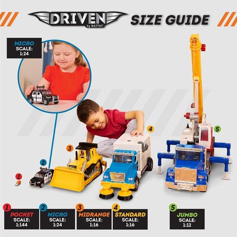 Driven by Battat – 7-Inch Crane Truck Toy with Lights & Sounds, Movable Parts, Construction Vehicle for Boys & Girls, Durable Design, Realistic Details, 3+ Years Toy for Kids in Kuwait